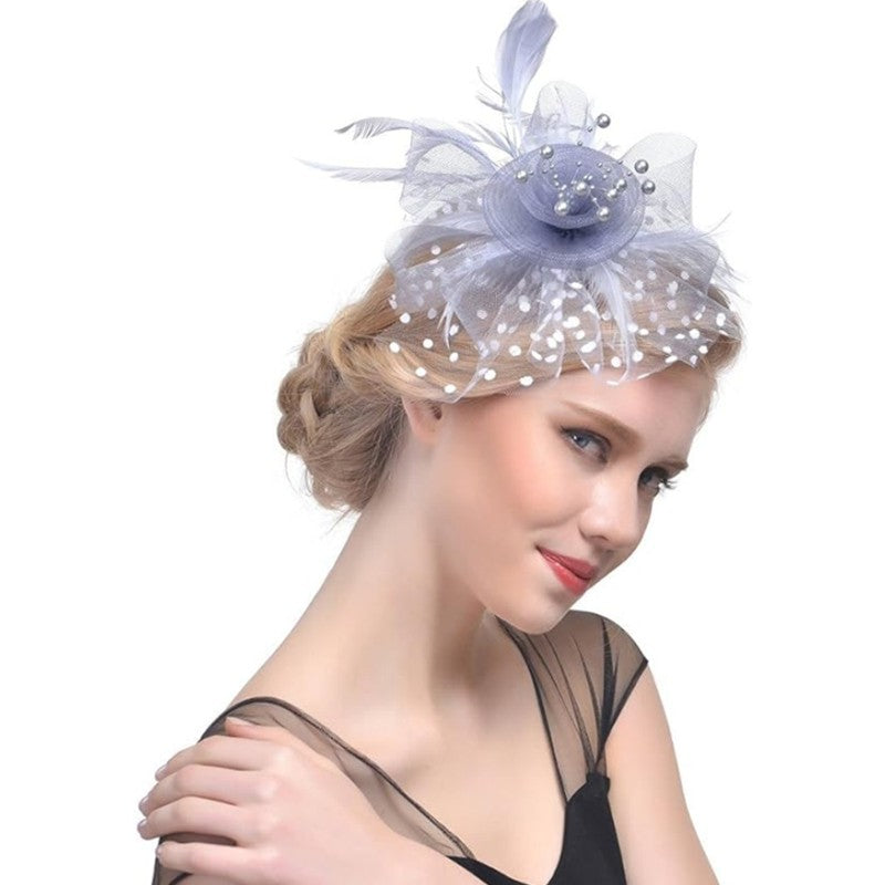 New 12 Color Net and Feather Fascinator Hat Headband Alice Headband Clip Mesh Flower Wedding Cocktail Hair Accessories Tea Party