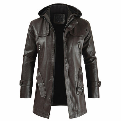 Coat Windproof Clothes Men's Hooded Long Leather coat Men's Leather Motorcycle Leather fashion Winter Korean Fashion Jacket