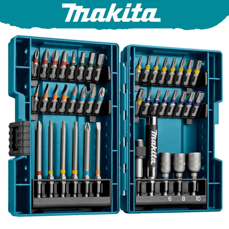 Jogo de Bits para Parafusadeira Elétrica Makita B-55697 43 Peças Codificados por Cores Tipo Flor Cruzada Soquete Sextavado Acessórios para Ferramentas Elétricas