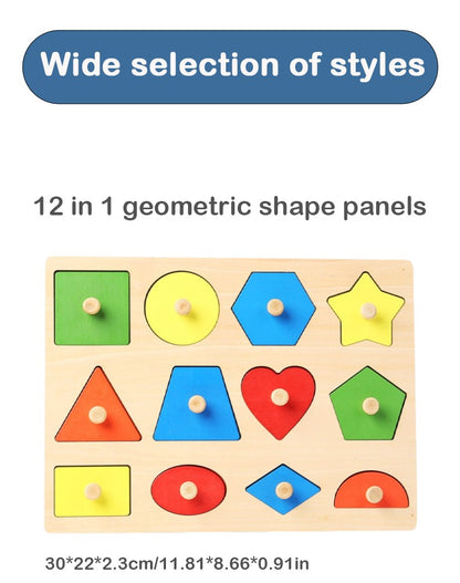 Brinquedos de quebra-cabeça Montessori para bebês de madeira, de encaixe de formas e cores, tábua de raspar à mão, brinquedos cognitivos geométricos de educação infantil