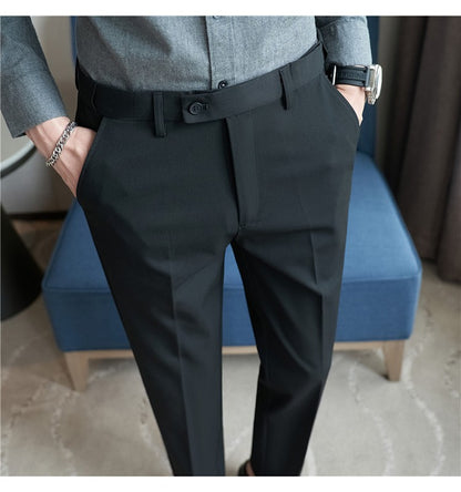 Men Suit Pant Autumn Elastic Waist Solid Slim Fit Dress Pants Business Casual Office Social Trouser Plus Size 40 38 Men Clothing