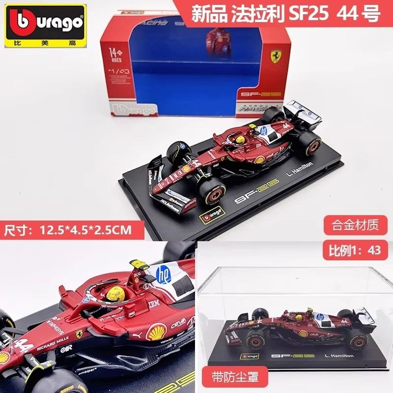 Novo Estoque Bburago 2025 F1 1:43 Sf-25 Leclerc Hamilton Rb21 Verstappen Mcl39 W16 Versão Capacete Modelo Miniatura de Liga Brinquedos Personalizados