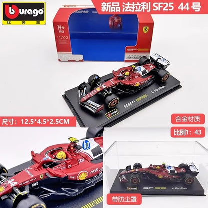 Novo Estoque Bburago 2025 F1 1:43 Sf-25 Leclerc Hamilton Rb21 Verstappen Mcl39 W16 Versão Capacete Modelo Miniatura de Liga Brinquedos Personalizados