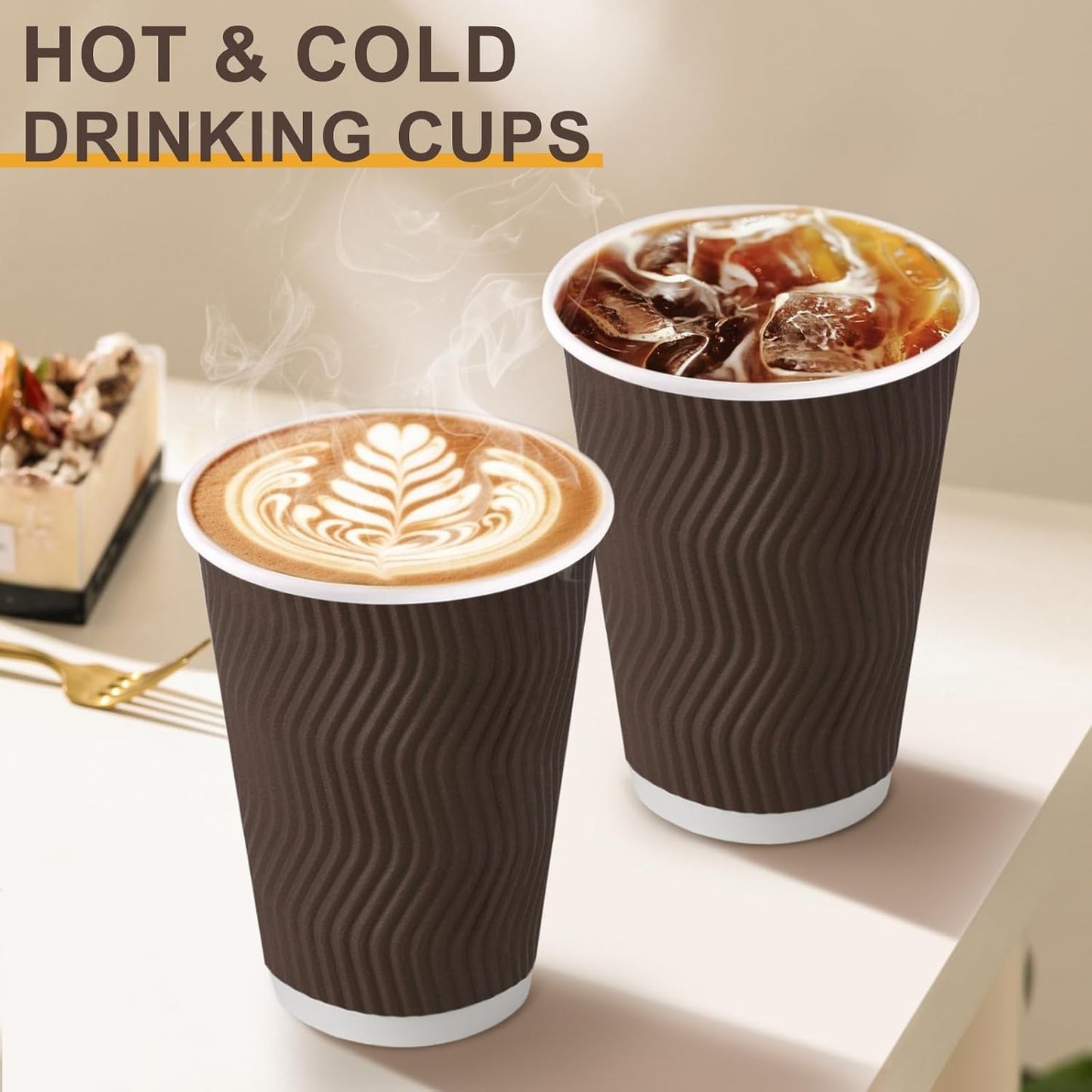 Copos de Café Descartáveis de 350 ml, 100 Unidades, Copos de Papel Térmicos, Copo de Papel com Parede Ondulada Corrugada, Quente/Frio D