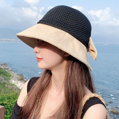 Summer Women Bucket Hat Anti-UV Sun Hats Soft Portable Wide Brim Outdoor Beach Hat Panama Cap With Storage Bag