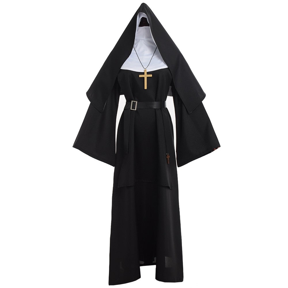 Nun Dress Halloween Costume for Women Scary Cosplay Mary Priest Dresses