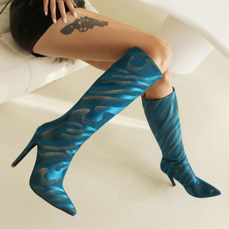 Ladies High Heel Boots Fashion Pointed French Stiletto Heels Office Long Boots Large Size Knee-High Women Shoes Winter Footwear