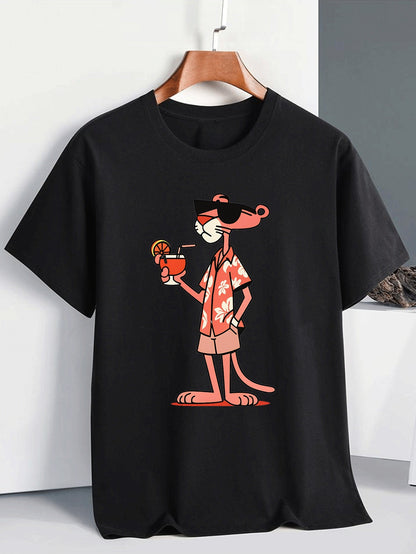 Men's Fashion Hip-hop T-shirt Pink Leopard Print T-shirt Short Sleeve T-Shirt Casual Suit Sports Streetwear Male Clothes