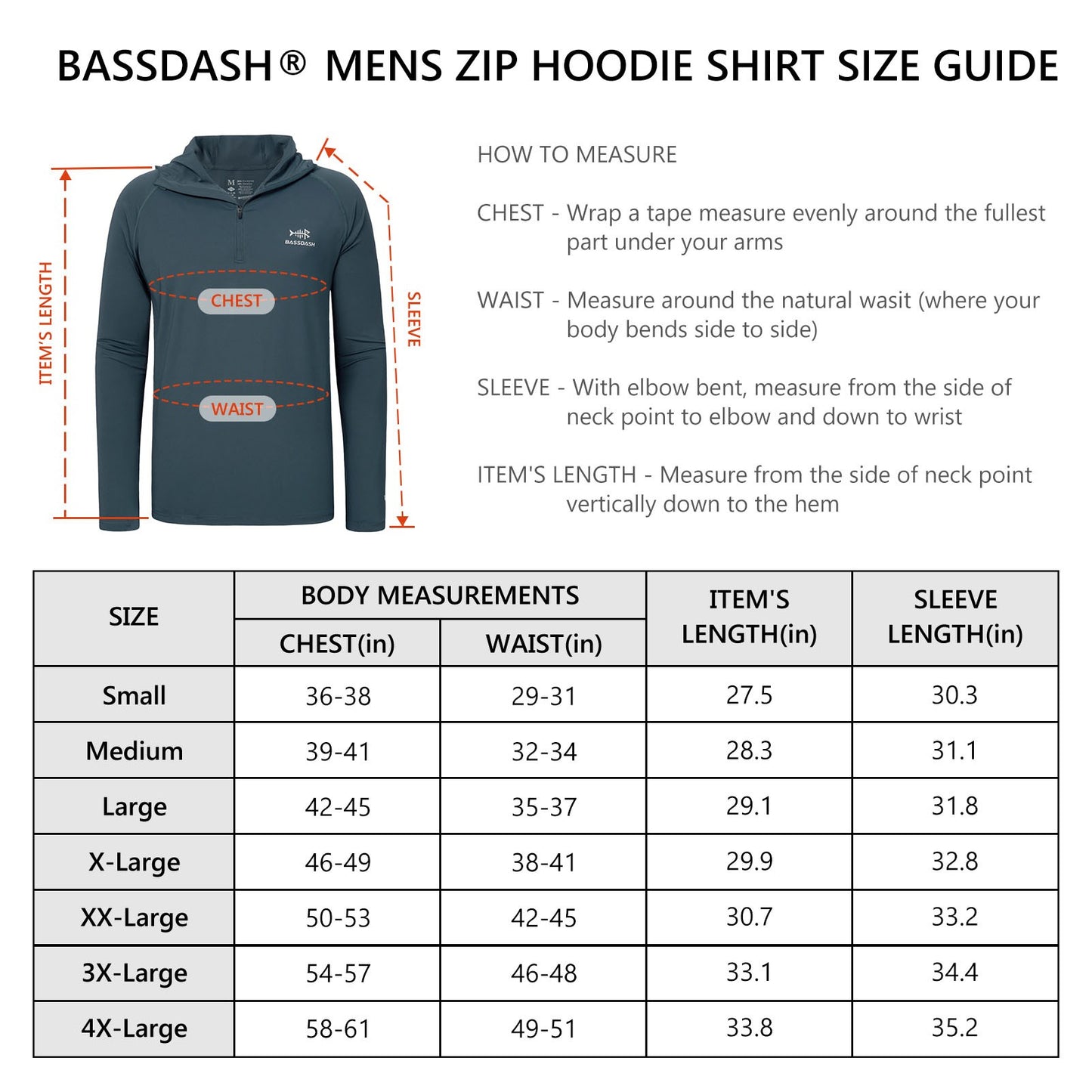 Camisa de Pesca Masculina BASSDASH com Zíper 1/4 UPF 50+ Secagem Rápida Manga Longa Proteção Solar FS24M