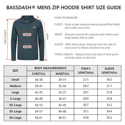 Camisa de Pesca Masculina BASSDASH com Zíper 1/4 UPF 50+ Secagem Rápida Manga Longa Proteção Solar FS24M