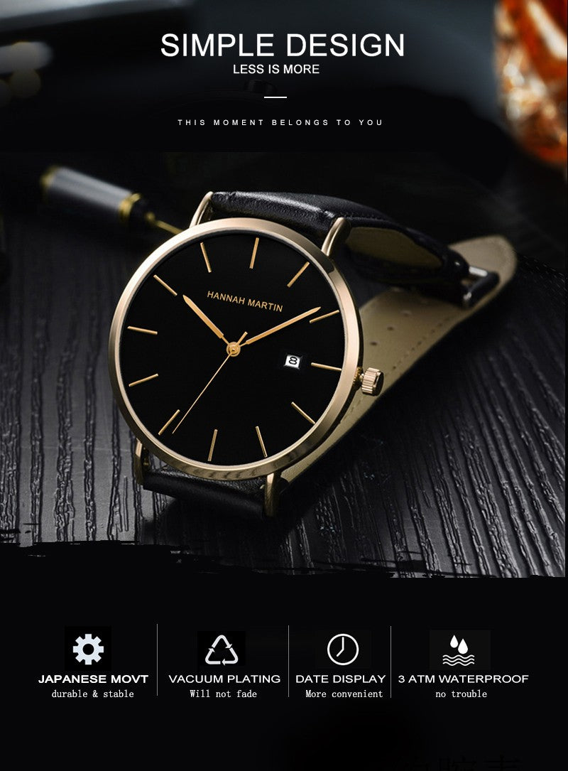 Classic Bauhaus Design Men Watch Dark Blue  Japan Quartz Waterproof Stainless Steel Fashion Business Calendar Ultra Thin Watches