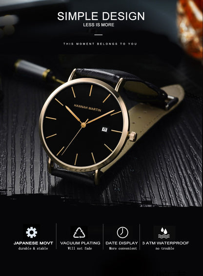 Classic Bauhaus Design Men Watch Dark Blue  Japan Quartz Waterproof Stainless Steel Fashion Business Calendar Ultra Thin Watches