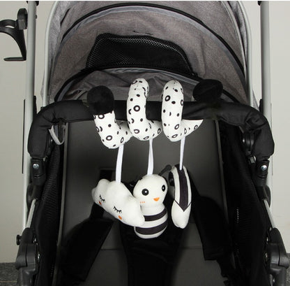 Baby Black And White Animal Hanging Toys Car Seat  Baby Spiral Activity Hanging Toys Plush Zoon Music BB Squeaker Rattles Gift