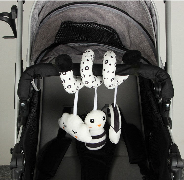 Baby Black And White Animal Hanging Toys Car Seat  Baby Spiral Activity Hanging Toys Plush Zoon Music BB Squeaker Rattles Gift