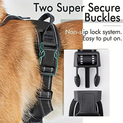 Colete para Cães Antitração com 2 Clip para Guia, Ajustável, Acolchoado Macio, Refletivo Oxford, Não Estrangula, com Alça de Fácil Controle