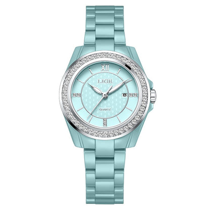 LIGE Fashion Quartz Watch for Women Stainless Steel Ceramics Strap Waterproof Women's Watches Elegant Luxury Ladies Wristwatch