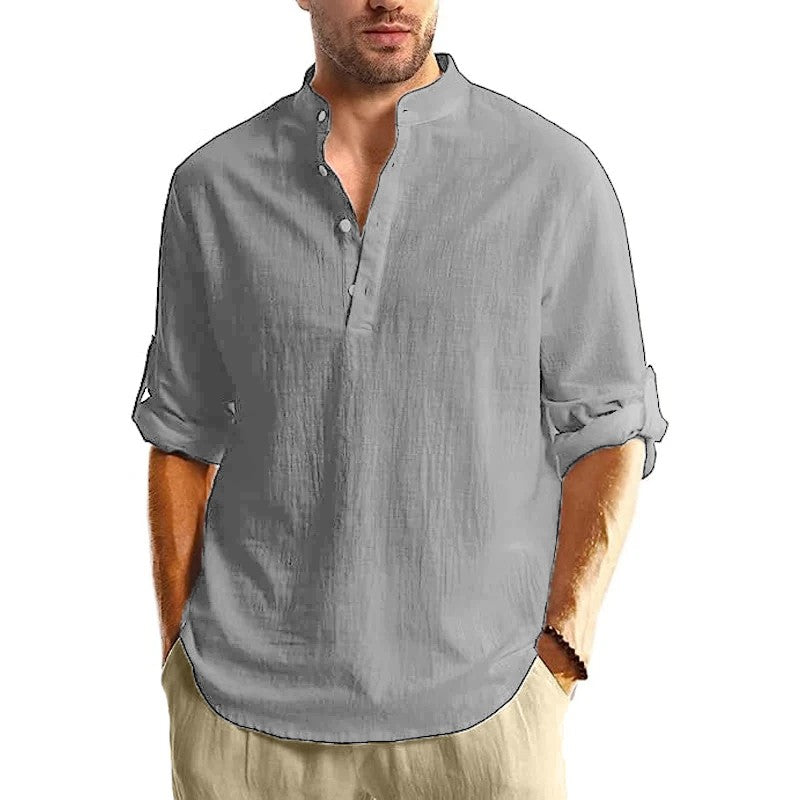 New Long Sleeve Henley Shirt Men Cotton Lightweight T-Shirts Men Breathable Streetwear Solid Color Business Button Polo Shirts