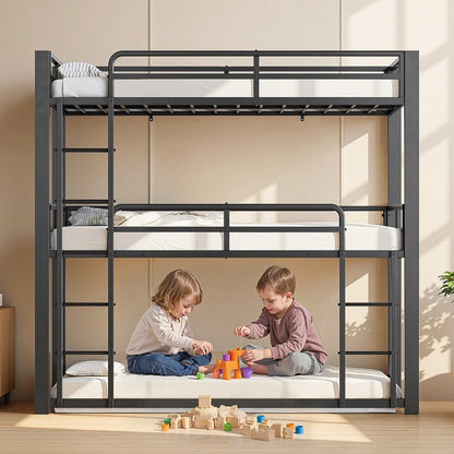 Heavy Duty Triple Bunk Bed Twin-Size Metal Frame with Ladder Family-Friendly for All Ages No Box Spring Needed for Bedroom