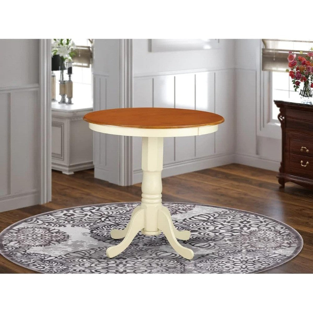 East West Furniture Jackson Round Counter Height Dining Table, 36 Inch Diameter, Black and Cherry Finish