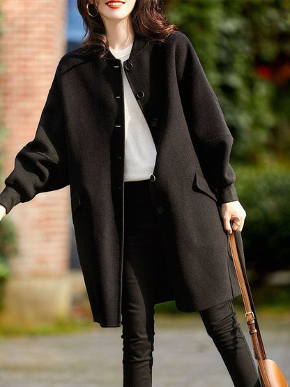 Women's Black Wool Coat 2025 Autumn New Fashion Long Slim Fit Casual Versatile Overcoat