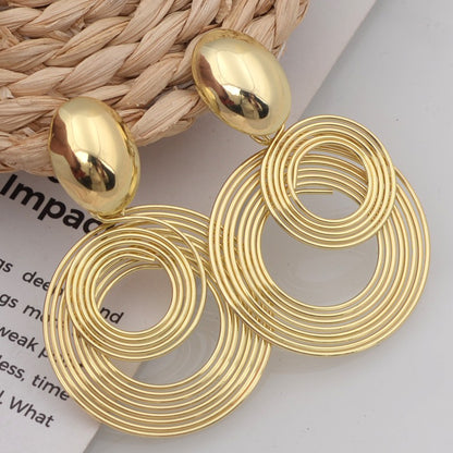 Brincos de declaração redondos grandes e modernos para mulheres cor dourada e prateada metal geometria brincos pendentes joias simples europeias