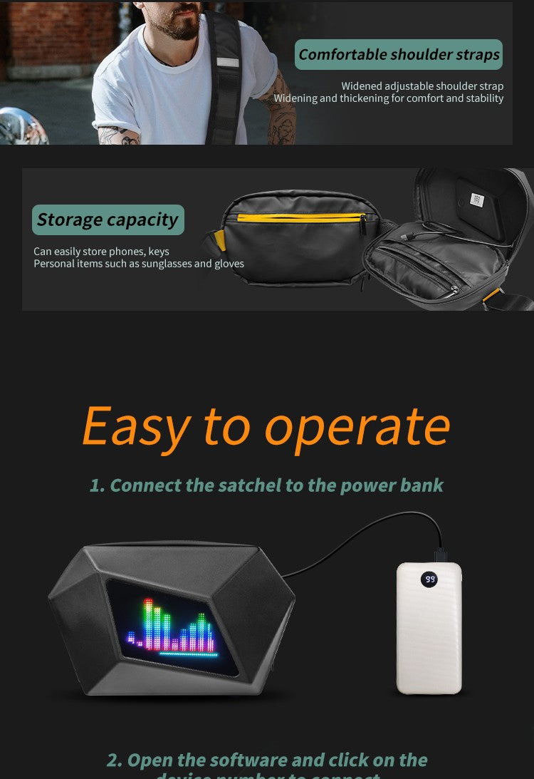 LOY Evil Eye Named Black Crossbody Bag with LED Screen Fashionable Tech-Integrated Stylish Shoulder Bag