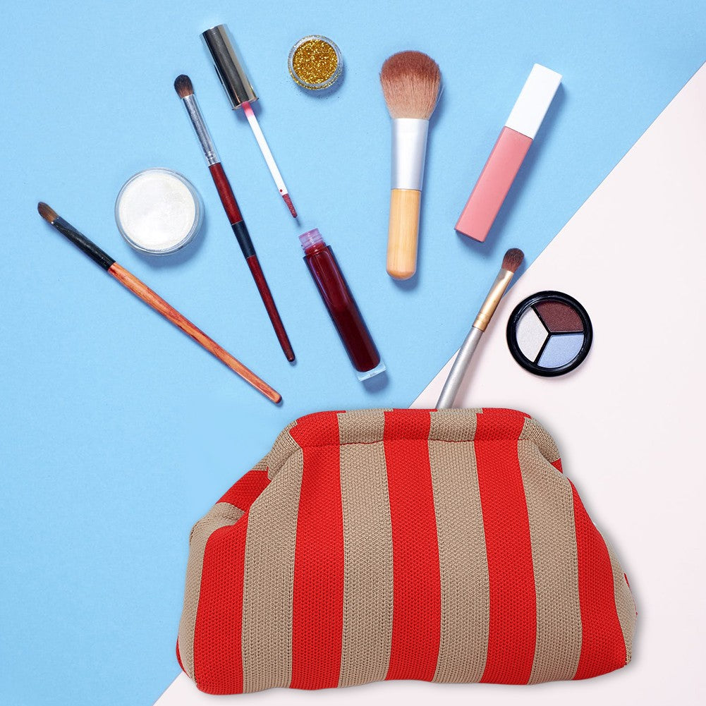 Women Knit Stripe Purse Contrast Color Small Crochet Handbag Knitting Dumpling Clutch Woven Bag for Female