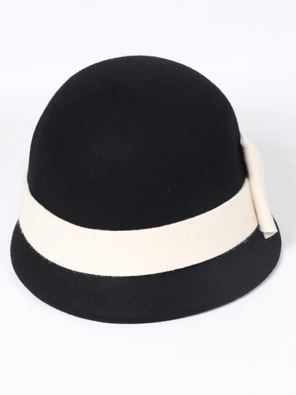Chapéus de inverno luxuosos e elegantes de lã feltro para mulheres preto/branco com aba enrolada para casamento igreja coquetel chá de festa a rigor