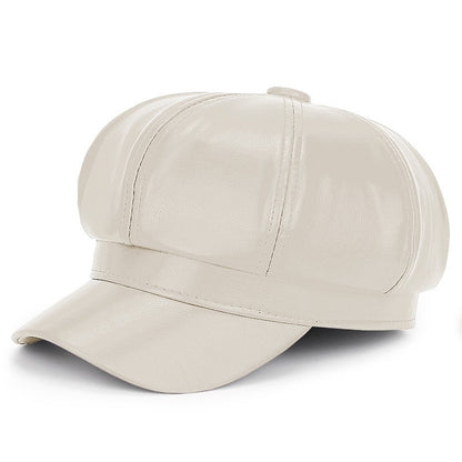 Winter Black PU Leather Hat for Women Vintage Hip Hop Trucker Cap Fashion Casual Beret Octagonal Hat