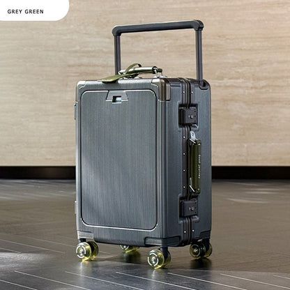 Front Opening Luggage High Quality PC Aluminium Frame Suitcase Wide Handle Carry on Travel Luggage With Laptop USB Charger Port