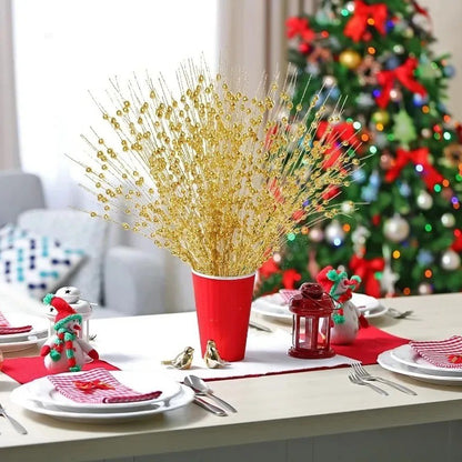 1-10pcs Gold Christmas Decorative Flash Artificial Berry Stem Decor for Christmas Tree DIY Wreath Fireplace Holiday Crafts Gifts