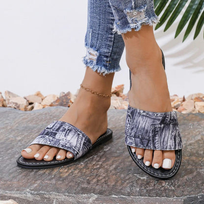 Casual Denim Slippers for Women 2025 Fashionable Non-Slip Wear-Resistant Soft Bottom Comfortable Flat Heel Sandals