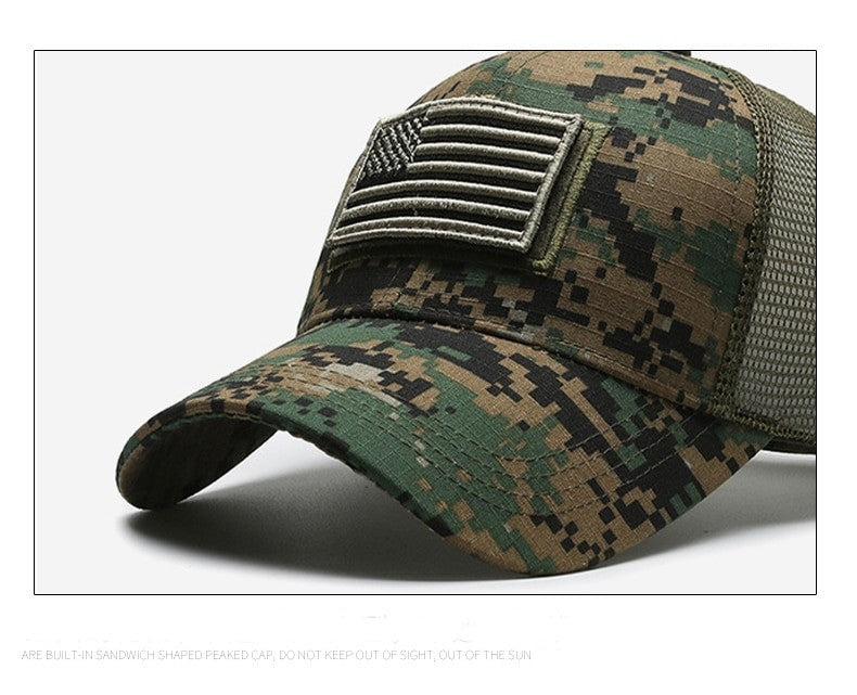 American Flag Camouflage Sticker Embroidered Baseball Cap Net Hat Men Outdoor Velcro Cap