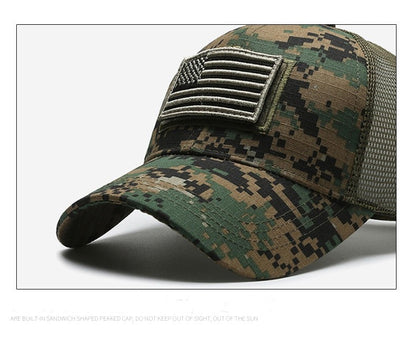 American Flag Camouflage Sticker Embroidered Baseball Cap Net Hat Men Outdoor Velcro Cap