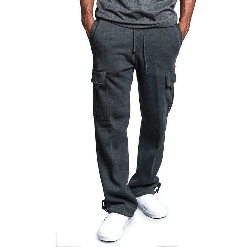 Calça Moletom Masculina Reta, Jogger para Esportes e Moda Urbana, Larga, Grande, com Cordão, Calça Longa Masculina com Múltiplos Bolsos