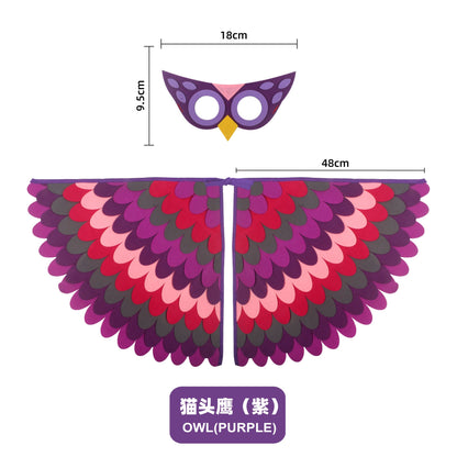 Bird Cosplay Costume Stage Performance Owl Peacock Wings Bird Felt Cape with Mask for Girls Boys Halloween Party Cloak