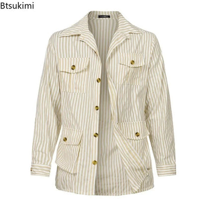 New 2025 Spring Autumn Men's Clothing Trend Striped Multi-pocket Men Cardigan Suit Jackets Business Casual Lace-up Coats for Men