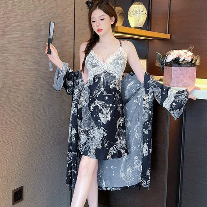 Sexy Nightwear for Women: Premium Ice Silk Strapless Camisole Nightgown Set Pure Desire Nightdress Homewear