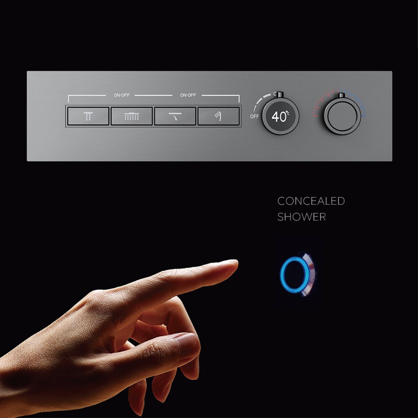 Luxury gun gray brass thermostatic shower system wall mounted LED digital display hot and cold water bathroom embedded faucet