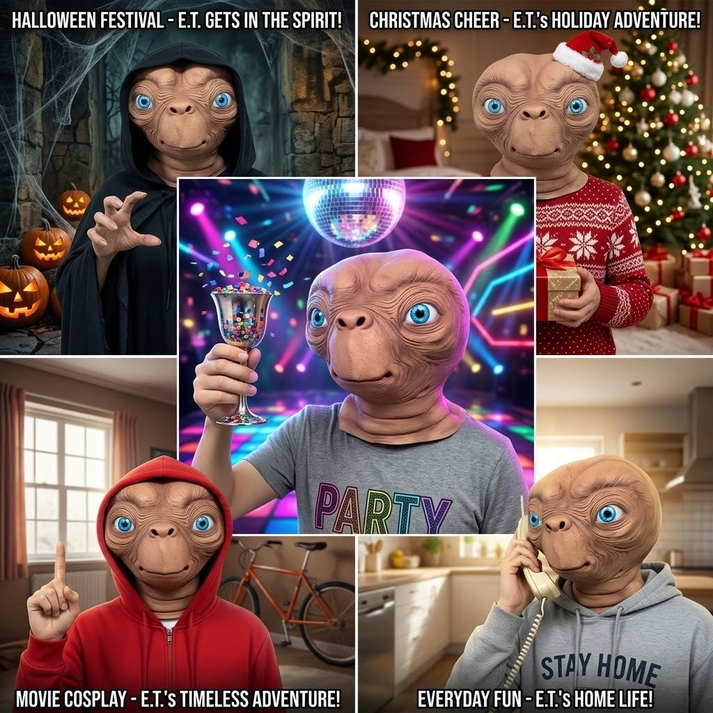 ET Alien Latex Mask Halloween Carnival Party Movie E.T. the Extra-Terrestrial Realistic Cosplay Creepy E.T. Alien Full Head Mask