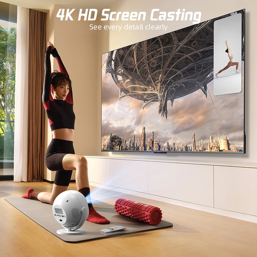 XBJ Spherical Home Theater 4K Projector, Android WiFi 6 BT 5.0 Auto Keystone 360° Rotation Portable Video Projector for Outdoor