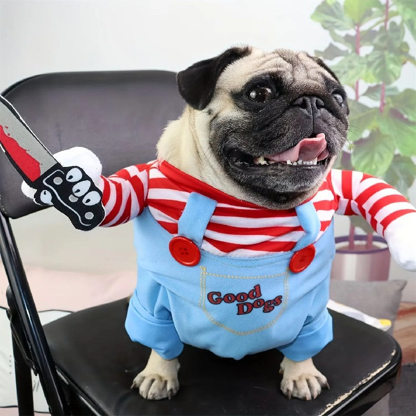 Dog Halloween Costume Pet Deadly Doll Chucky Dogs Costume with Wig, Dog Costumes for Medium Dogs Funny Party Cosplay Halloween