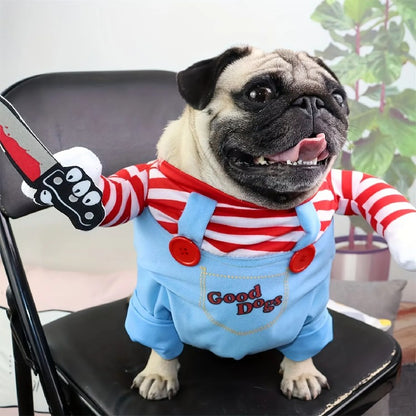 Dog Halloween Costume Pet Deadly Doll Chucky Dogs Costume with Wig, Dog Costumes for Medium Dogs Funny Party Cosplay Halloween
