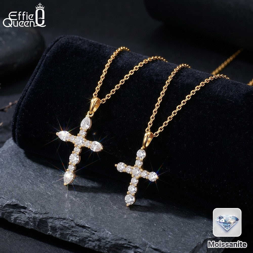 EFFIE QUEEN S925 Sterling Silver Moissanite Cross Necklace GRA Certificate D VVS1 Diamond Cross Pendant Neck Chain Women SMON15