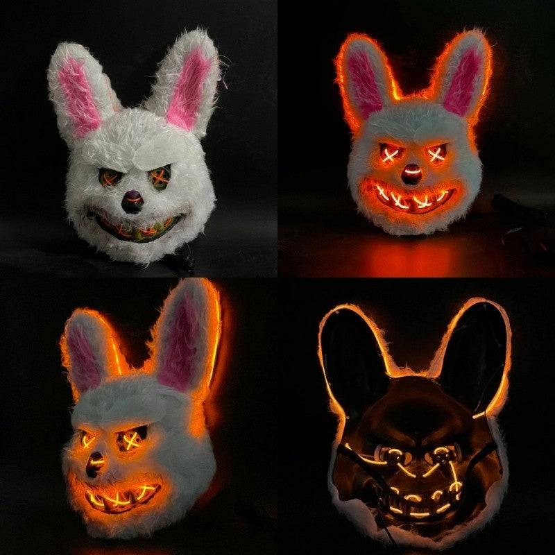 Halloween Cosplay Party Luminous LED Light Face Mask Make-up Horror Rabbit Bear Mask Headgear Cartoon Animal Carnival Head Cover