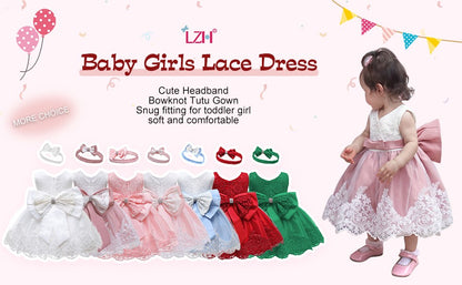 LZH Baby Girl Dress Newborn Clothes Princess Dress+Headwear For Toddler Birthday Wedding Christening Infant Party Christmas Gown