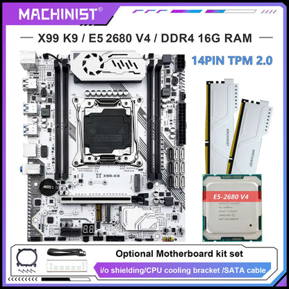 Placa-mãe MAXHINIST X99 K9 TPM 2.0 LGA 2011-3 Xeon E5 2680 V4 CPU 16GB 2666MHz DDR4 RAM Opções de kit de memória de quatro canais