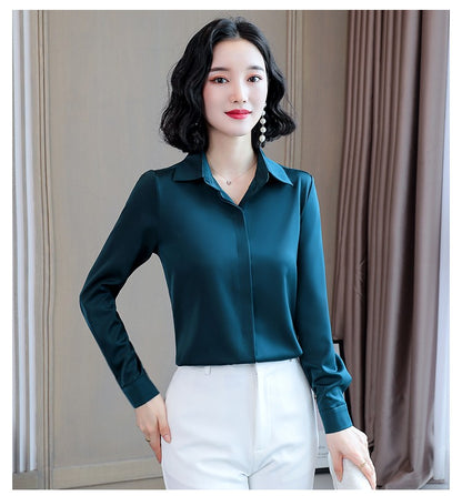 Women Silk Office Shirt 2025 Fashion Long Sleeve Casual Female Tops Elegant Ladies Vintage White Satin Blouses Shirts Oversized
