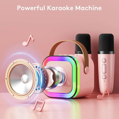 Máquina de karaokê K12 com 1/2 microfones sem fio portátil 5.3 sistema de alto-falante Bluetooth PA luzes RGB áudio doméstico KTV presentes infantis