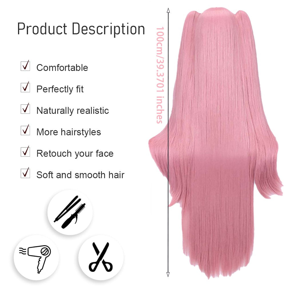 The Ending Seraphim Krul Tepes Cosplay Synthetic Hair 38-Inch Vampire Witch Halloween Theme Party Anime Wig In Cherry Pink
